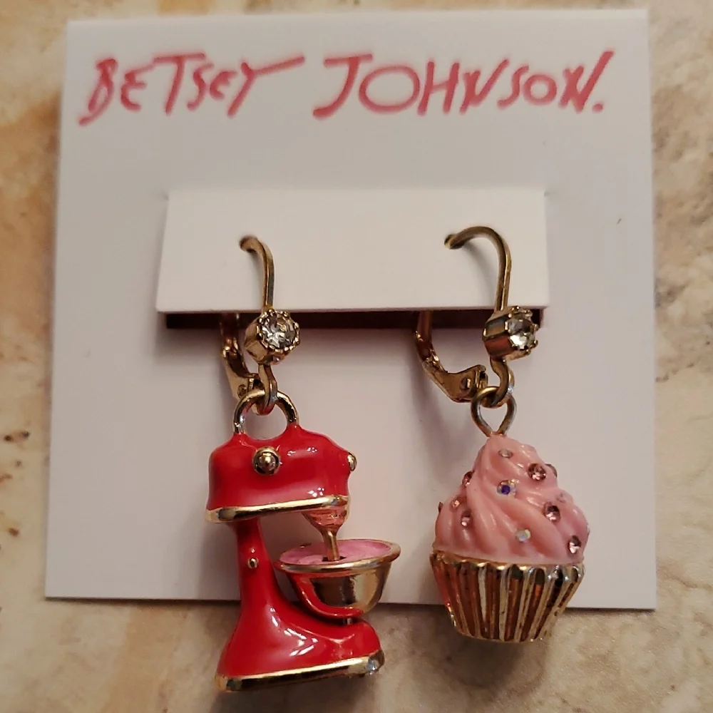 Betsey Johnson Red Mixer and Pink Cupcake Earrings